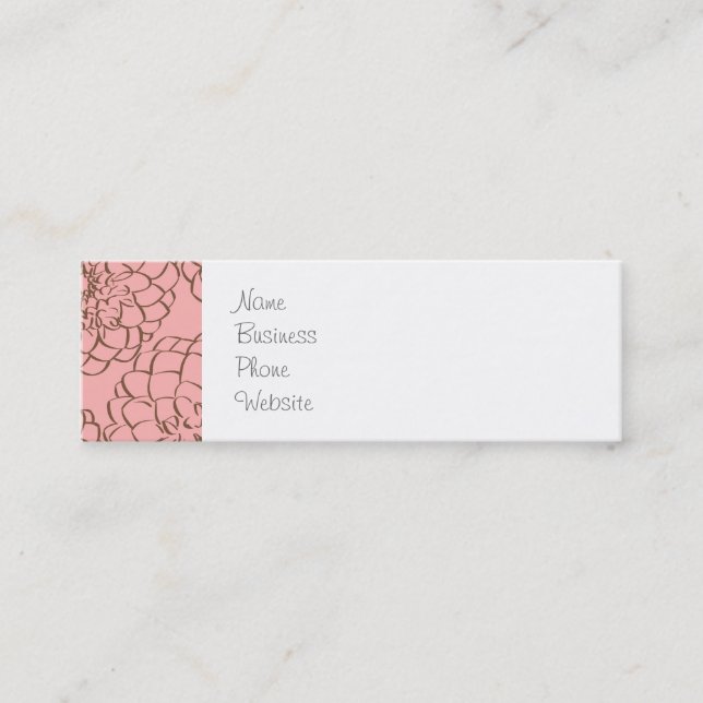 Elegant Pink and Brown Flower Sketch Drawing Mini Business Card (Front)