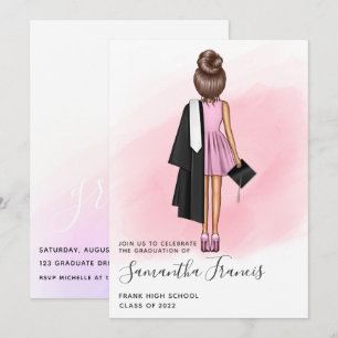 Elegant Pink and Brown Girl Graduation Party Invit Invitation