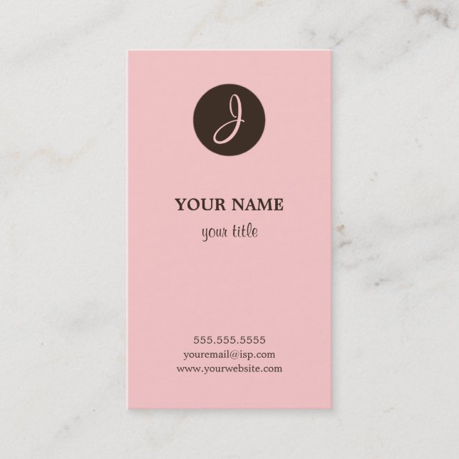 Elegant Pink and Brown Monogram Business Cards (Front)