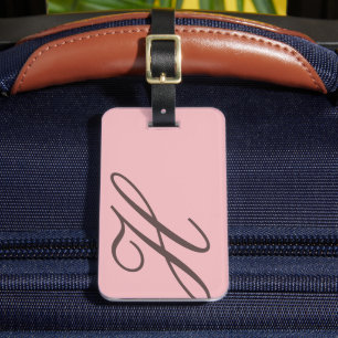 Elegant Pink and Brown Monogram Luggage Tag