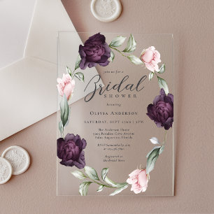 Elegant Pink and Burgundy Floral Bridal Shower Acrylic Invitations