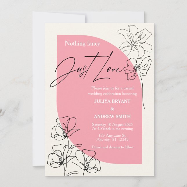 Elegant  pink and  cream script Wedding  Invitation (Front)