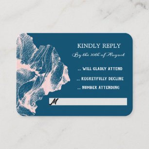 Elegant pink and darkblue mini floral Wedding RSVP Enclosure Card