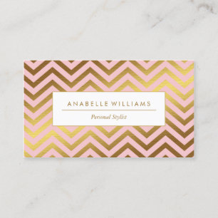 Elegant Pink and Faux Gold Foil Chevrons Business Card