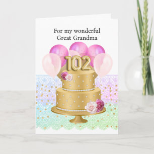 Elegant Pink and Gold 102nd Birthday Cake Card