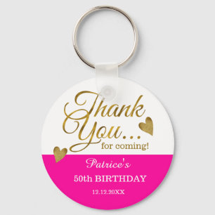 Elegant Pink And Gold 50th Birthday Party Favours Key Ring