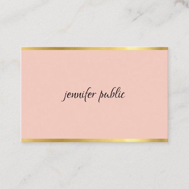 Elegant Pink And Gold Cursive Hand Script Modern Business Card (Front)