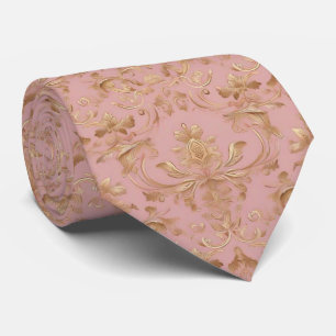 Elegant pink and gold damask pattern tie