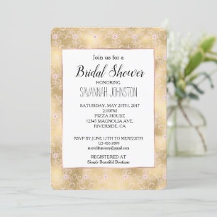 Elegant Pink and Gold Floral Lace Bridal Shower Invitation