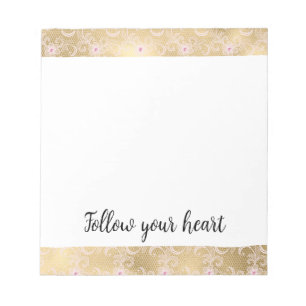 Elegant Pink and Gold Floral Lace Notepad