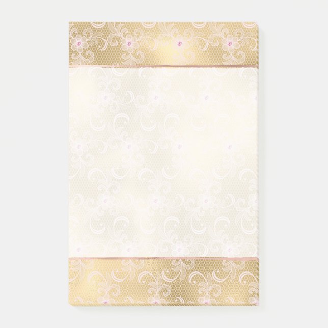 Elegant Pink and Gold Floral Lace Post-it Notes (Front)