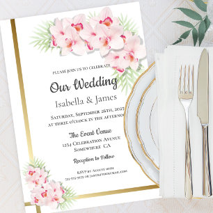 Elegant Pink and Gold Floral Wedding Invitation