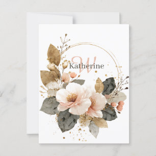 Elegant Pink and Gold Floral Wreath, Custom Name Postcard