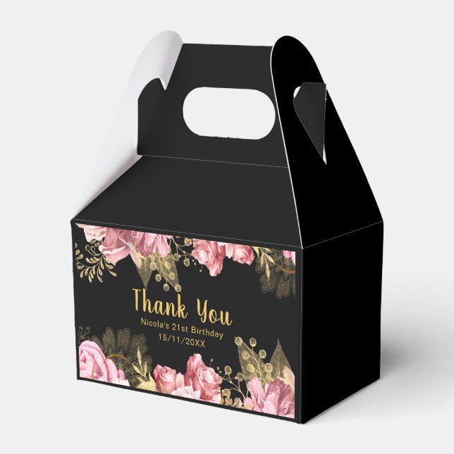 Elegant Pink and Gold Flowers Birthday Favour Box (Front Side)