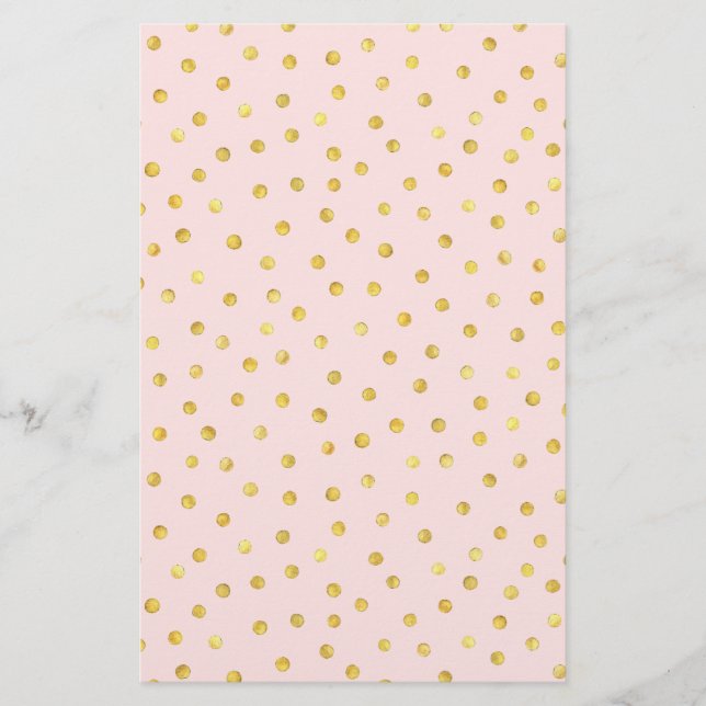 Elegant Pink And Gold Foil Confetti Dots Pattern Stationery (Front)