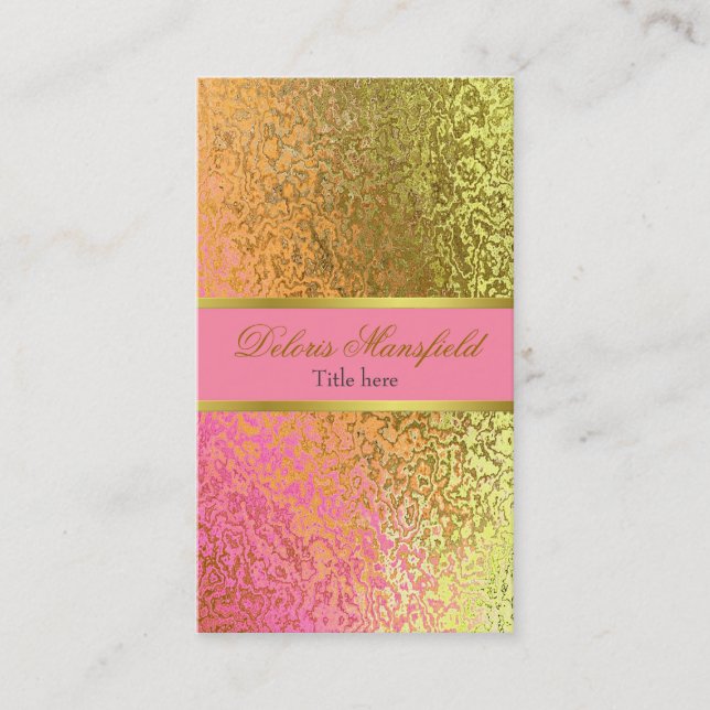 Elegant Pink and Gold Foil Look Business Card (Front)