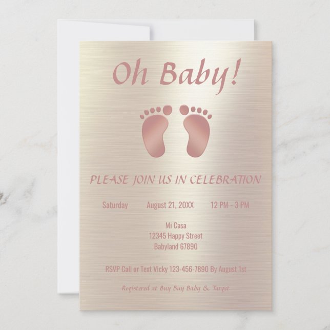 Elegant Pink and Gold Girl Baby Shower Invitation (Front)
