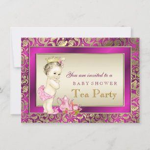 Elegant Pink and Gold Girls Tea Party Baby Shower Invitation