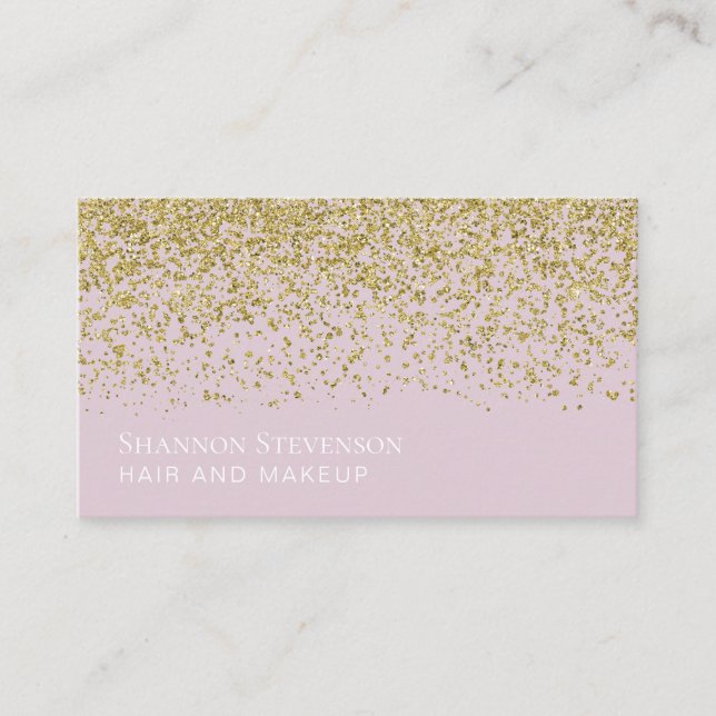 Elegant Pink and Gold Glitter Hair Makeup Business Card (Front)