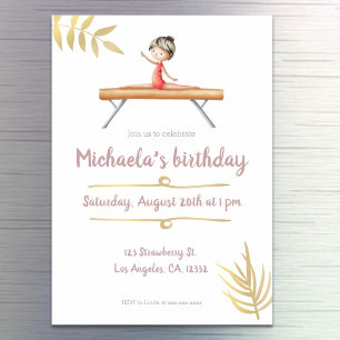 Elegant pink and gold gymnastics themed magnetic invitation