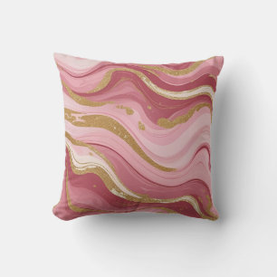 Elegant Pink and Gold Marble Abstract Cushion