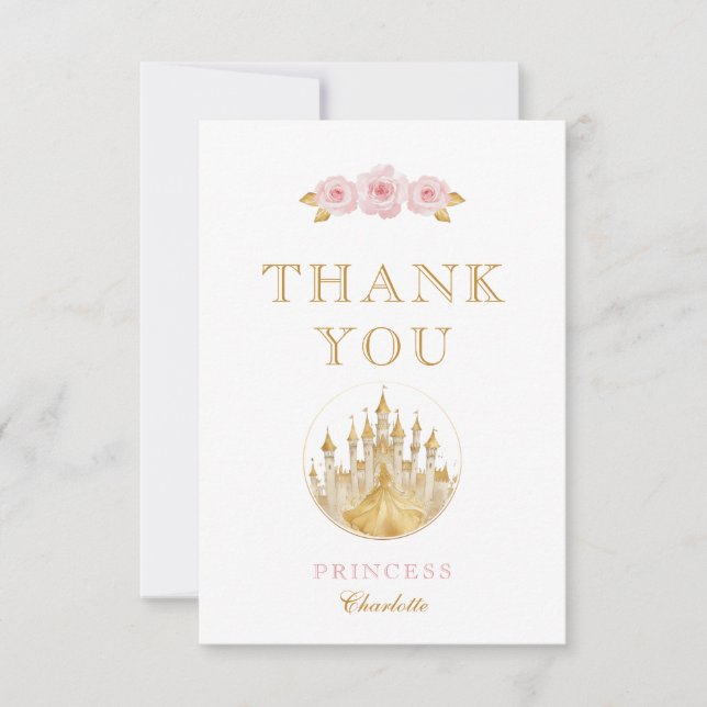 Elegant Pink and Gold Princess Thank You Card  (Front)