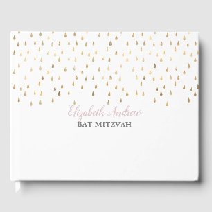 Elegant Pink and Gold Raindrops Bat Mitzvah Guest Book