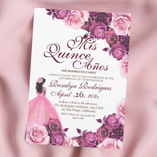Elegant Pink and Gold Rose Quinceanera XV Años Invitation (Creator Uploaded)