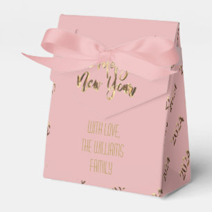 Elegant Pink and Gold Script Happy New Year 2024 Favour Box