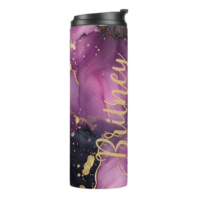 elegant pink and gold watercolor flower design thermal tumbler (Rotated Left)