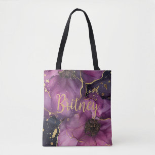 elegant pink and gold watercolor flower design tote bag