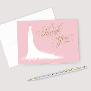 Elegant Pink and Gold Wedding Gown Bridal Shower Thank You Card