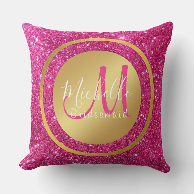 Elegant Pink And Gold Wedding Monogram Initial  Cushion (Front)