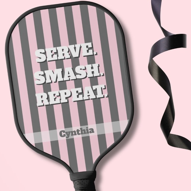 Elegant Pink and Gray stripes Minimalist Custom Pickleball Paddle (Creator Uploaded)