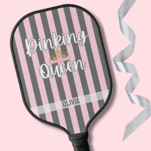 Elegant Pink and Gray stripes Minimalist Custom Pickleball Paddle
