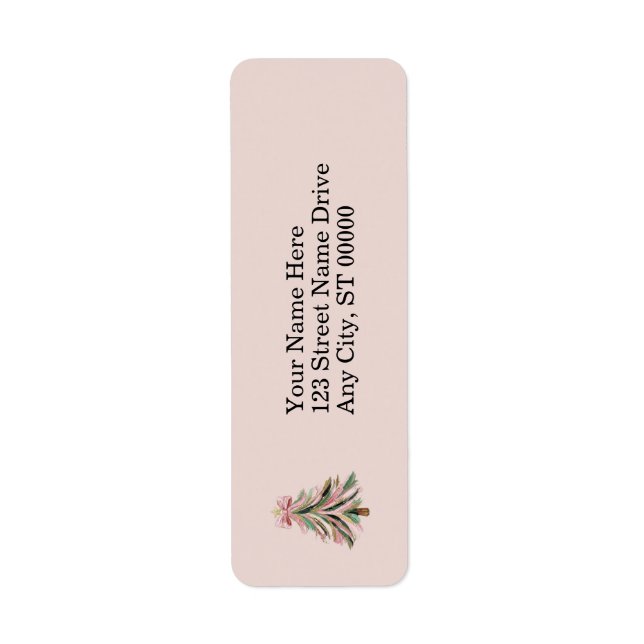 Elegant Pink and Green Brushstroke Christmas Return Address Label (Front)