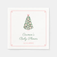 Elegant Pink And Green Christmas Tree Baby Shower