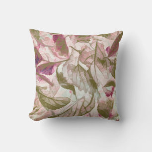Elegant Pink and Green Fall Leaves Cushion