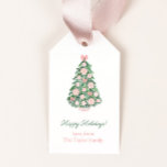 Elegant Pink And Green Happy Holidays Christmas Gift Tags<br><div class="desc">Mini Christmas tree with pink and white chinoiserie ornaments,  and pink bows and poinsettia flowers in matching planter. All watercolor elements handpainted by mebefore being scanned then combined digitally.  The reverse side has a pink and green plaid pattern backer.</div>