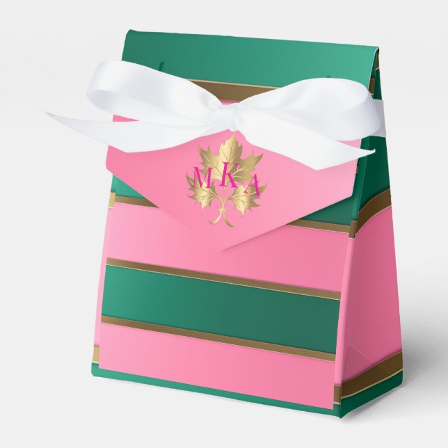 Elegant Pink and Green Monogrammed  Favour Box (Front Side)