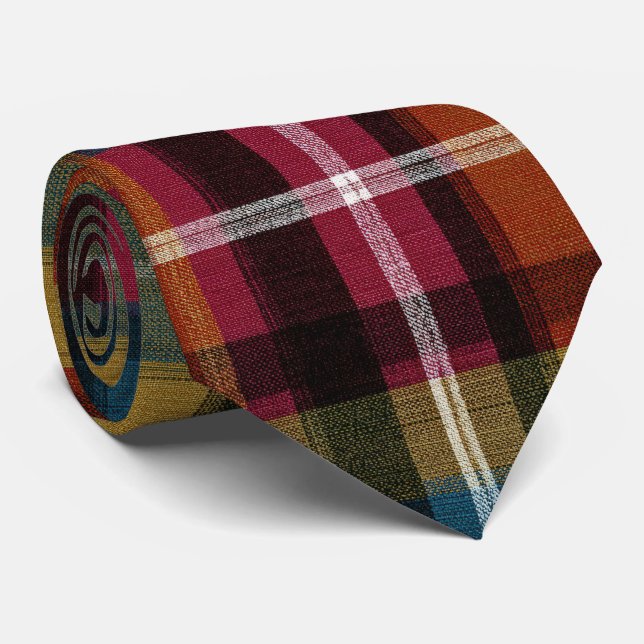 Elegant Pink and Green Plaid Gingham Pattern Tie (Rolled)