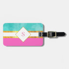 Elegant pink and green stripes with monogram