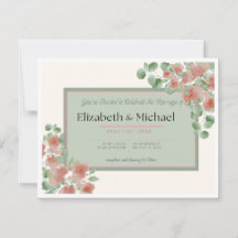 Elegant Pink and Green Wedding Invitation