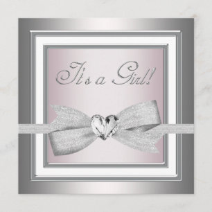 Elegant Pink and Grey Baby Girl Shower Invitation