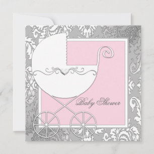 Elegant Pink and Grey Baby Shower Invitation
