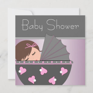 Elegant Pink and Grey Baby Shower Invitations