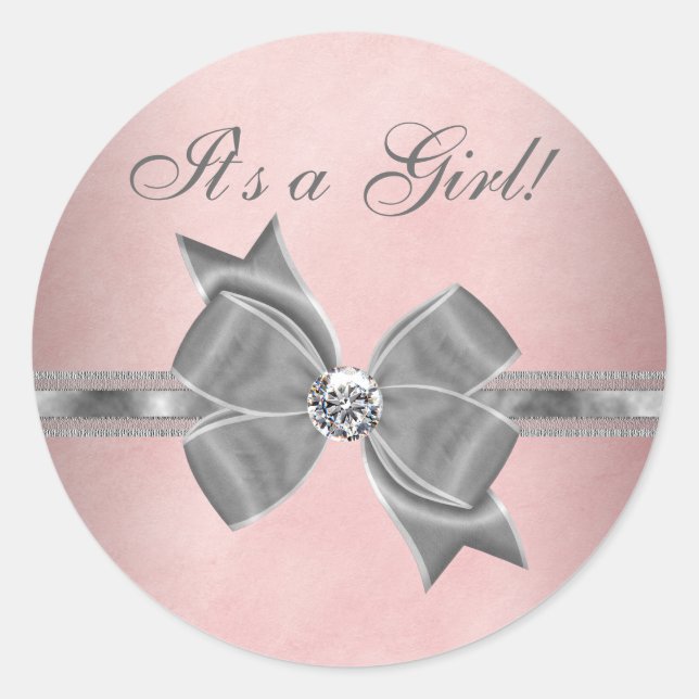 Elegant Pink and Grey Baby Shower Stickers (Front)