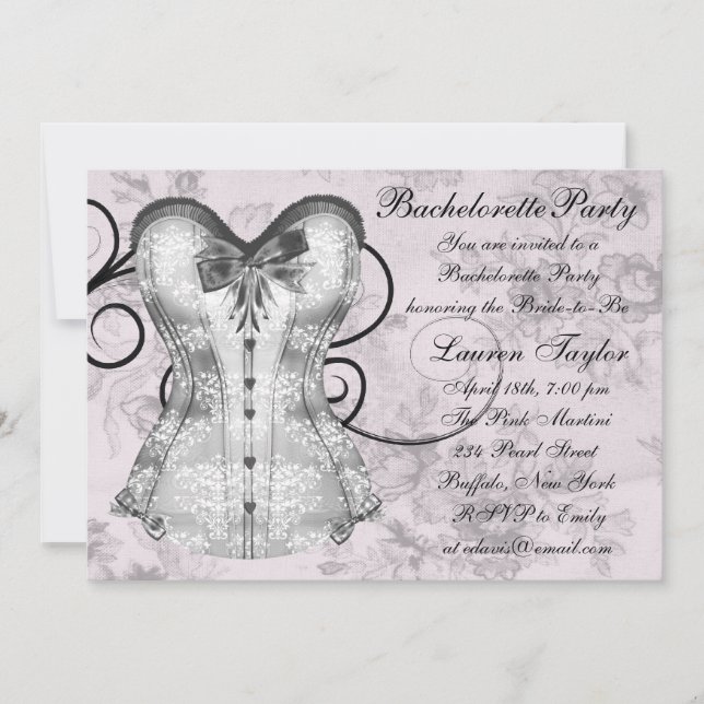 Elegant Pink and Grey Bachelorette Party Invitation (Front)