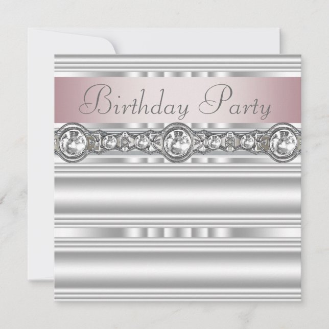 Elegant Pink and Grey Birthday Party Invitation (Front)