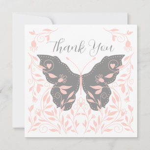 Elegant Pink and Grey Butterfly Thank You Card